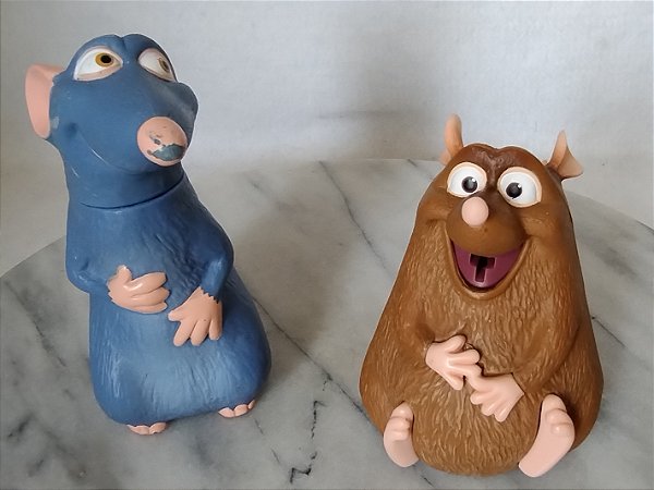 Miniatura Disney de personagens do Ratatouille; Ratatouille 13 cm e Emile 10 cm sem a uva