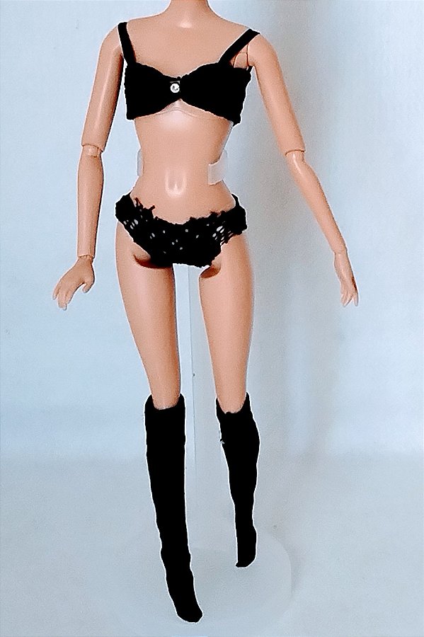 Lingerie, roupas de baixo artesanais pretas para Barbie