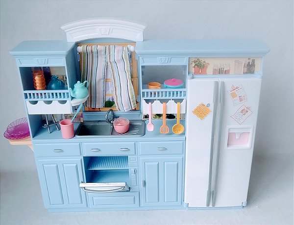 Cozinha azul da Barbie com acessórios Mattel 2002