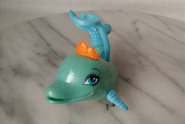 Golfinho azul com tiara da mini Barbie sereia das pérolas, Mattel 2014