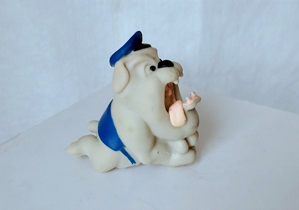 Miniatura de borracha Cachorro Buldogue Samson  da Loucademia da Polícia,  1989, 6 cm