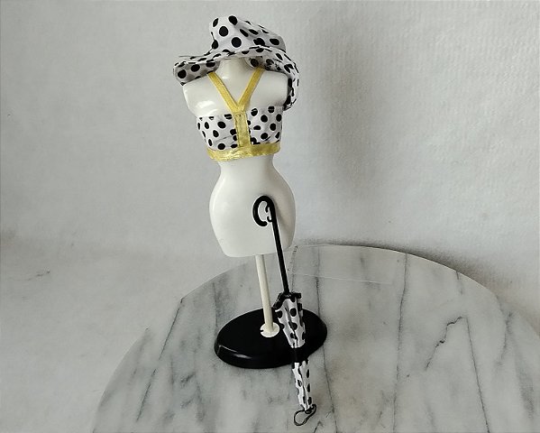 Acessórios vintage da Barbie Chapéu guarda chuva e top petite poá