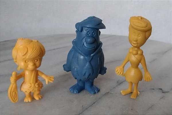 Anos 80 miniatura de plástico Fred, Vilma, Bam bam Flintstones, promoção Danone Chambourcy
