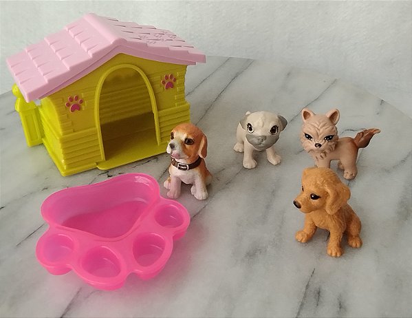 Miniatura de cachorrinhos 3,5 e 4 cm: beagle, Yorkie, pug , Labrador, casinha e comedouro