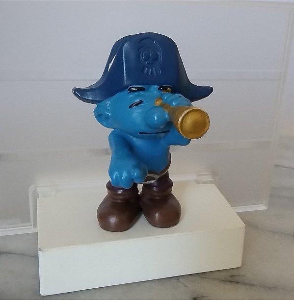 Miniatura de vinil Peyo, Smurf pirata com telescópio, Schleich 2013, 5 cm