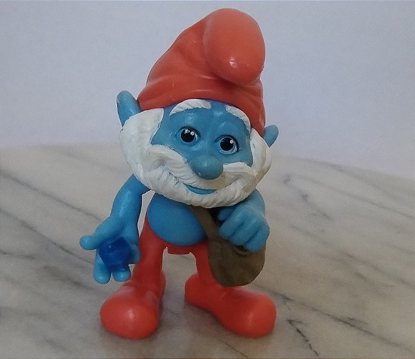 Papa Smurf articulado com bolsa e segurando um cristal azul 7 cm, Peyo/ Jakks 2011