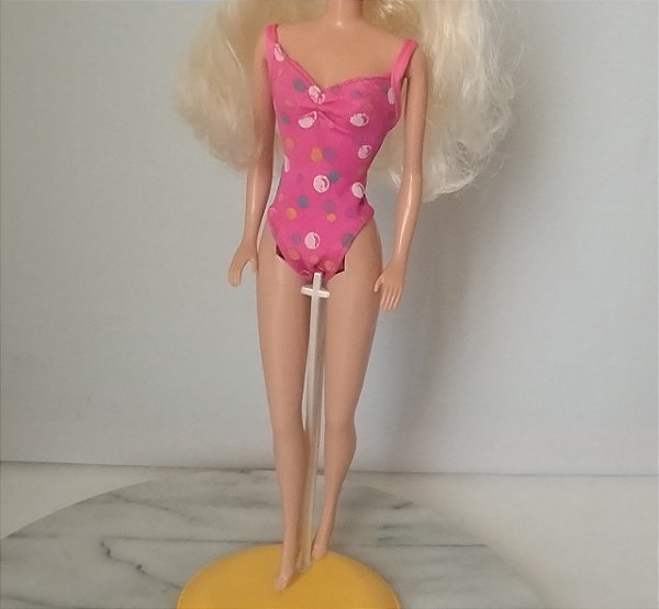 Maiô rosa de bolinhas da Barbie Estrela Banho de Espuma / Barbie Bath blast 1994