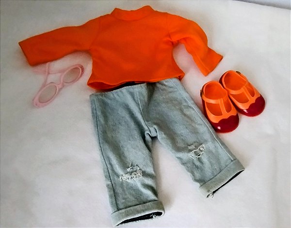 Roupa para boneca Our Generation ,compatível American Girl, jeans, blusa , óculos e sapatos
