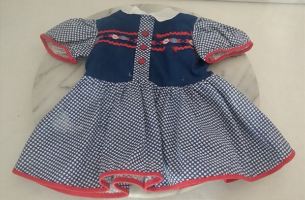 Vestido poá azul da boneca Beijoca Estrela 1982