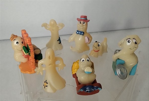 Miniatura fantasmas fluorescentes no escuro fantasmini da coleção Kinder ovo ou