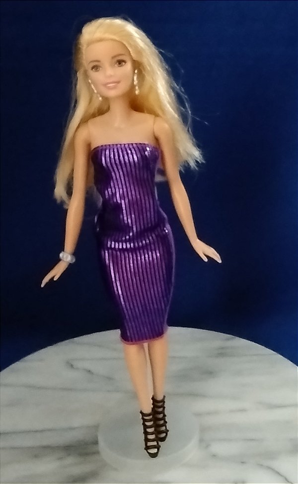 Barbie loura vestido roxo midi coleção mix & match Mattel 2016