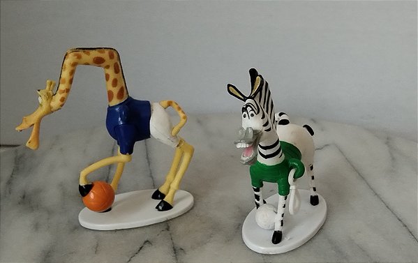 Miniatura DreamWorks zebra Marty e girafa Melman do Madagascar atletas Olimpiadas 2016, coleção Bob's 8 cm