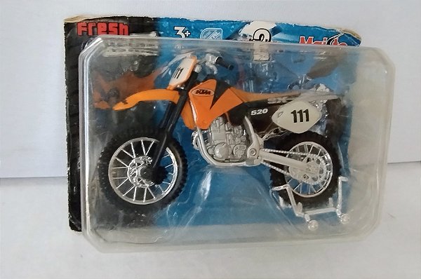 Miniatura moto de trilha ktm 520 SX #111 escala 1;18 , cor laranja da Maisto, nova, lacrada