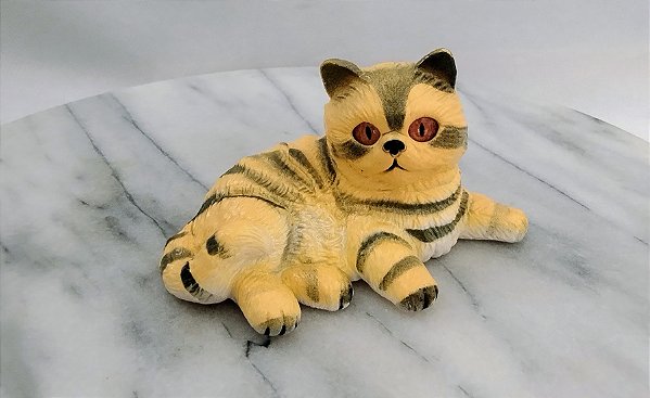 De 1990, miniatura de borracha gato amarelo de listras pretas fa Newray, 8,5 cm