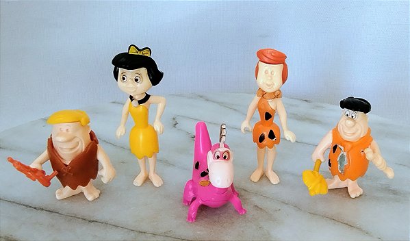Miniatura de plástico anos 90 5 bonecos da família Flintstones coleção Kinder Ivo