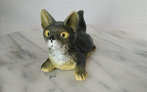 Miniatura de borracha oca Newray 1990 de gato preto peito branco 8,5 cm