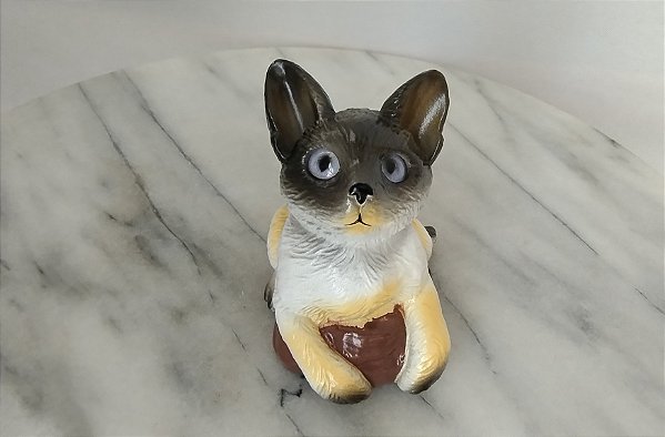 Miniatura de borracha oca Newray 1990.gato branco e metade superior da cabeça preta 8,5 cm