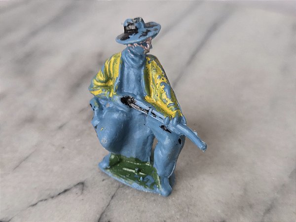 Figura antiga estilo forte apache chaparral plástico azul vigia sentado