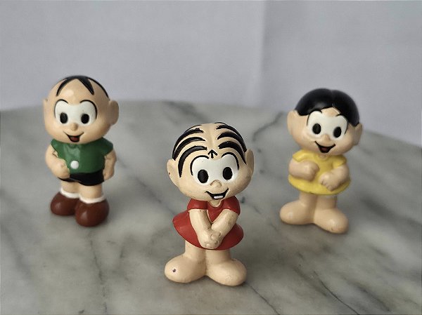 Miniatura de vinil sólido de Monica, Cebolinha e Magali de 5 cm da Turma da Monica