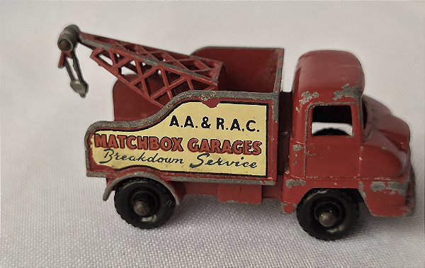 Miniatura Lesney England 1961 de caminhão guincho Thames Trader, 6 cm, faltando o gancho do guincho