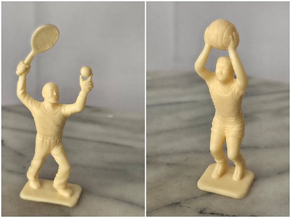 Figuras atletas tenista e jogador de basquete promocionais Farinha Amparo anos.60
