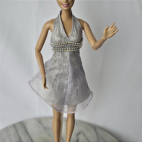 Roupa para Boneca Barbie Fashion Fever Vestido lilás detalhes pratas 2007
