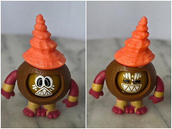 Miniatura Disney kakamora de chapéu laranja duas caras 6 cm, pirata da tribo coconut de M