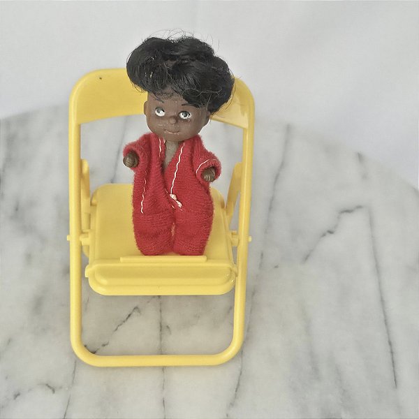 Boneca bebe negra estatica Lucky doll 7 cm anos 80