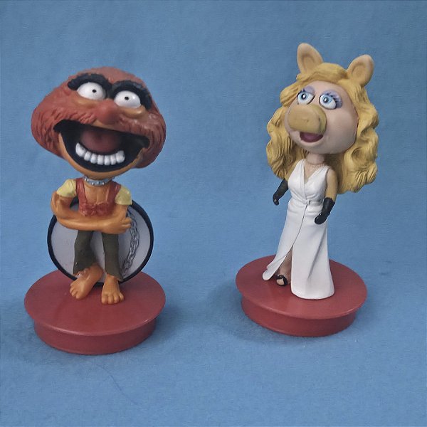 Bonecos Disney / Henson Bobble head Miss Piggy e Animal 9 cm do Muppet Showcom base promocional Cinemark 2011