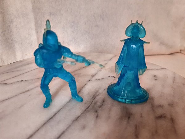 Miniatura figura holográfica da princesa Amidala e Boba Fett  8 e 7,5 cm de altura da Guerra nas Estrelas LFL 2007