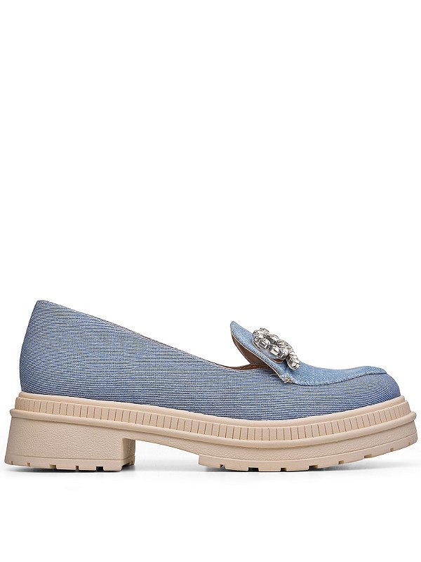 Loafer Jeans Laço Brilhante Solado Tratorado