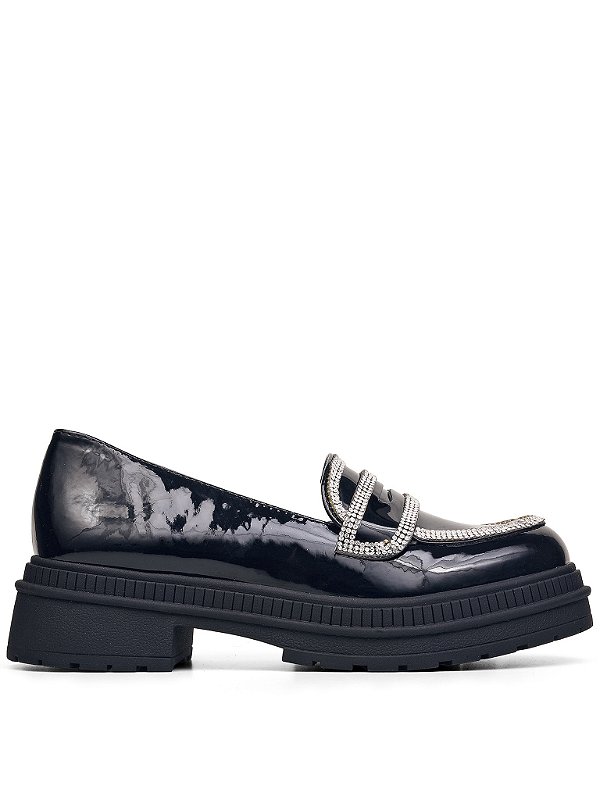 Loafer Preto Verniz com Detalhes Brilhantes
