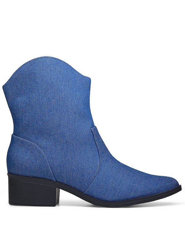 Bota Western Jeans Escuro Bico Fino