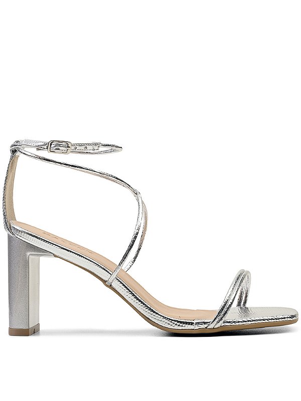 Sandália Prata Cloe Tiras Finas Salto Tábua