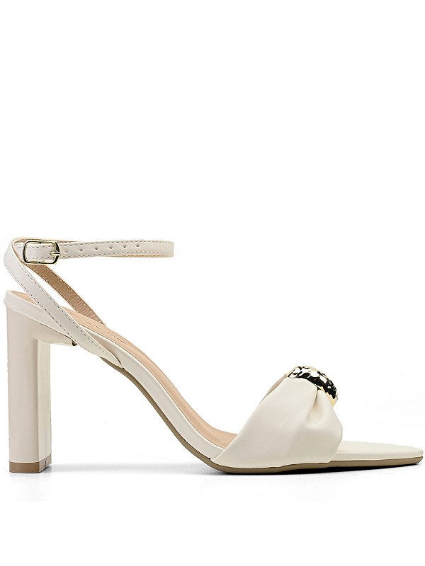 Sandália Off White Ayla Salto Tábua Bico Folha