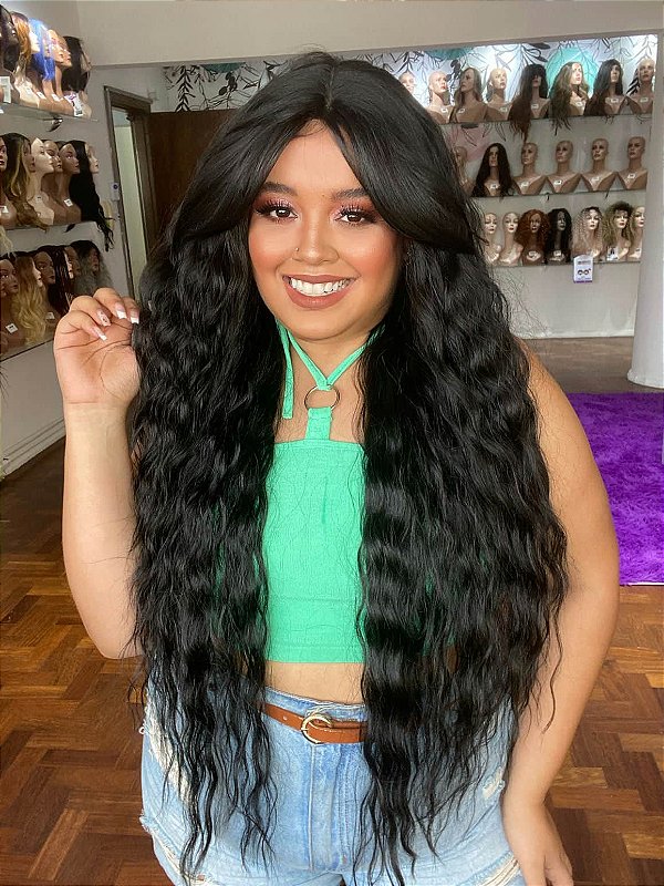 Lace Front Katy Preta com Franja Ondulada Kira Perucas Loja de Lace