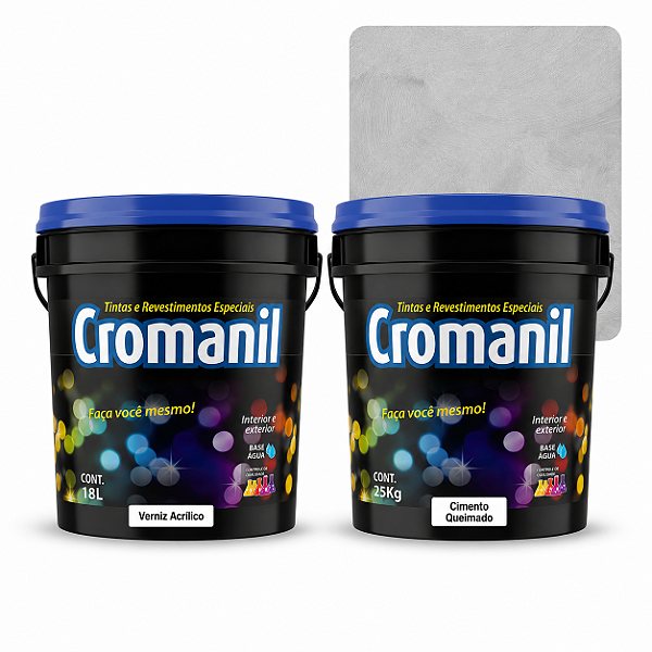 Kit Cimento Queimado Cromanil Garoa Balde 25kg + Verniz Acrílico Premium 18L