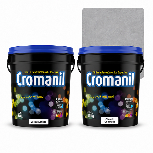 Kit Cimento Queimado Cromanil Nuvens de Chuva Balde 25kg + Verniz Acrílico Premium 18L