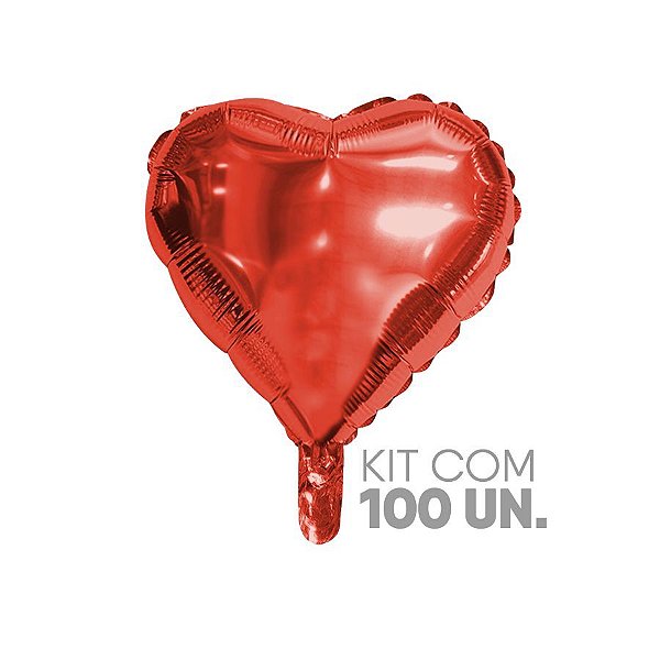 Balão de Festa Microfoil Coração Vermelho 18" - 100 Unidades - Rizzo Embalagens
