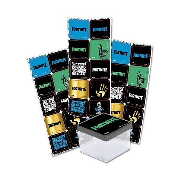Adesivo Quadrado Fortnite - 30 unidades - Festcolor - Rizzo Embalagens