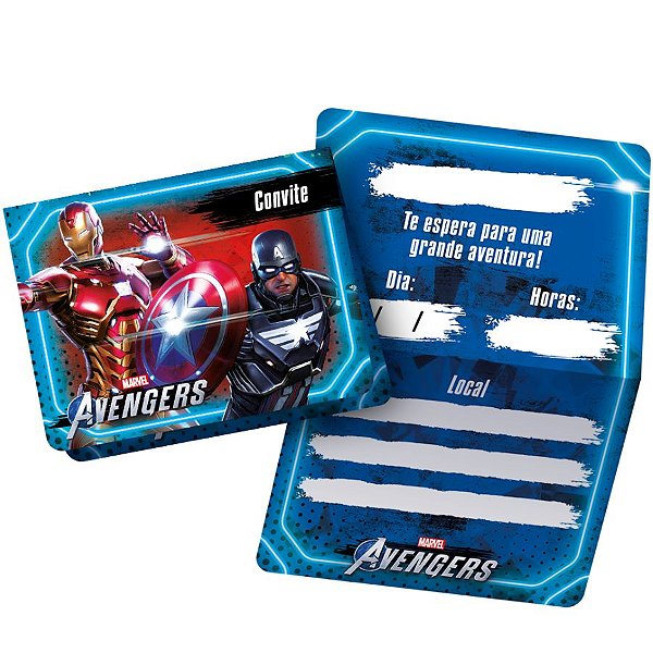 Convite de Aniversário Festa Avengers Game Verse - 12 unidades - Regina - Rizzo