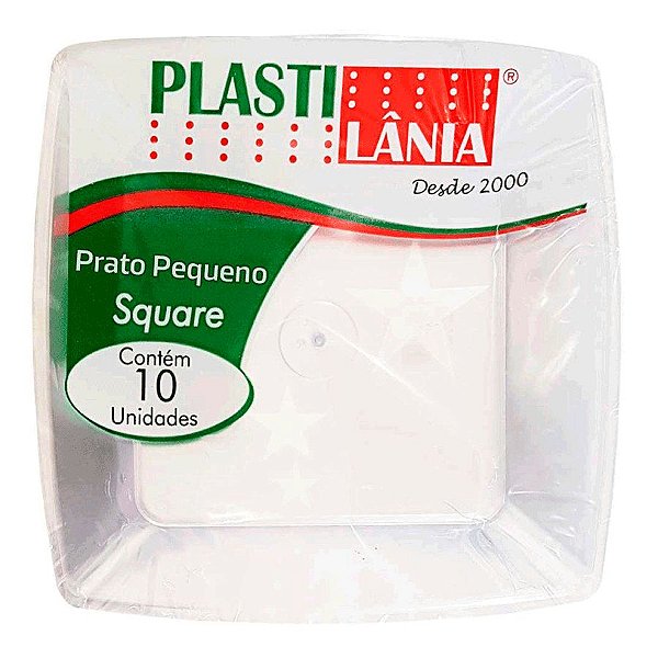 Prato Sobremesa em Acrílico Resistente Square Cristal 15cm - 10 unidades - Plastilânia - Rizzo