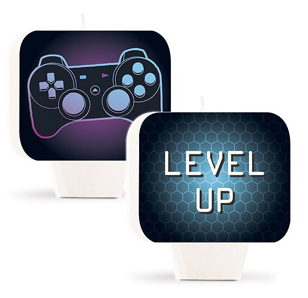 Vela Plana Dupla Face Festa Gamer Level Up - 01 unidade - Cromus - Rizzo Embalagens