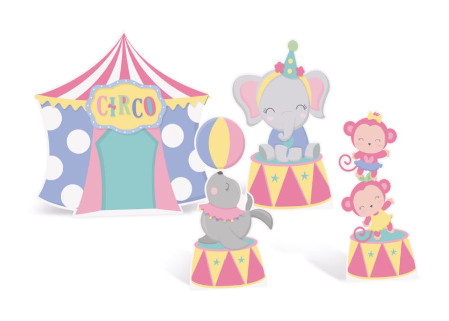 Decorativo de Mesa Festa Circo Rosa - 04 unidades - Cromus - Rizzo Embalagens