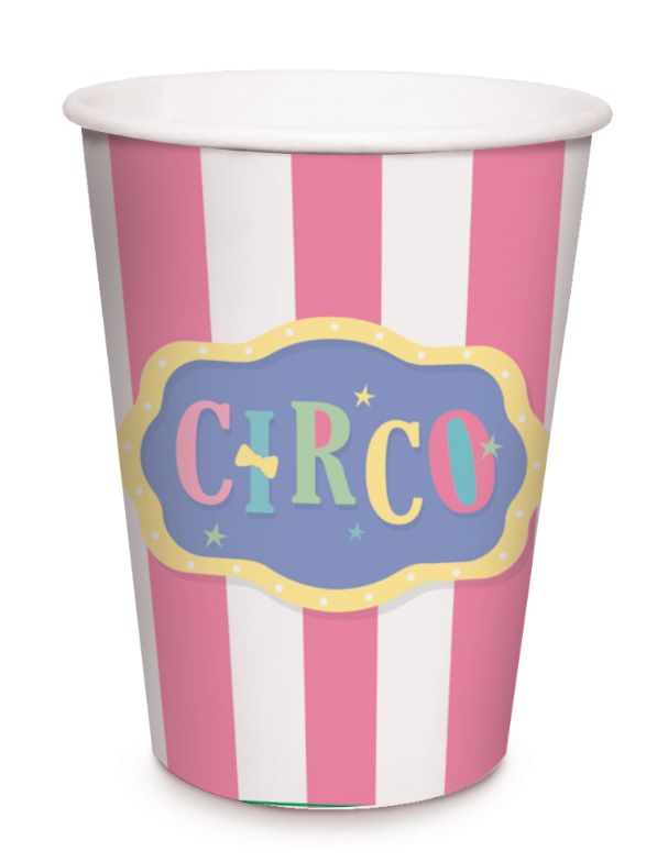 Copo de Papel Festa Circo Rosa - 08 unidades - Cromus - Rizzo Embalagens
