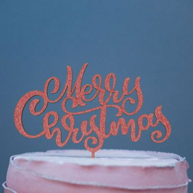 Topo de Bolo Natal Merry Christmas Glitter Vermelho Sonho Fino Rizzo Confeitaria
