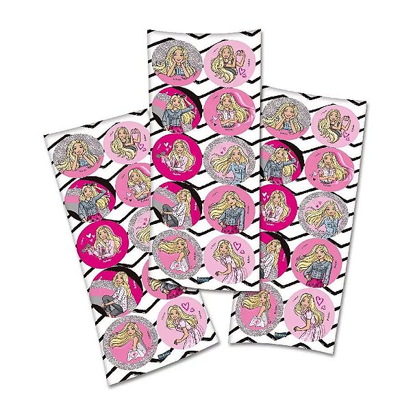 Adesivo Redondo - Barbie Dreamtopia - 4x4cm - 30 unidades - Regina - Rizzo