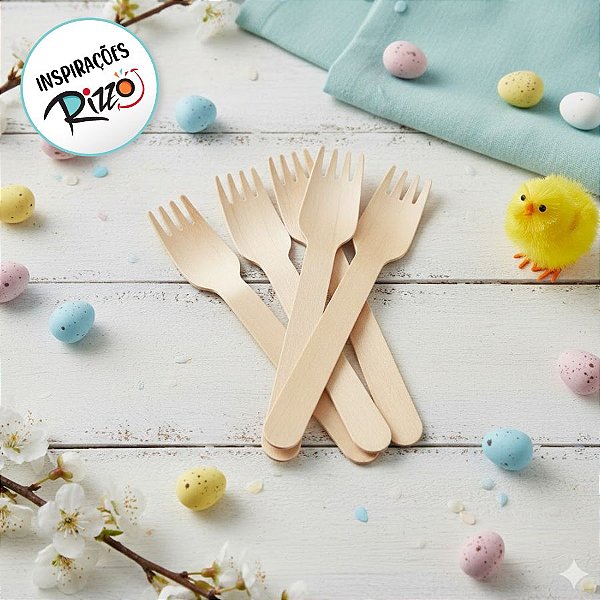 Garfo de Madeira 10 cm - 12 unidades - ArtLille - Rizzo Festas