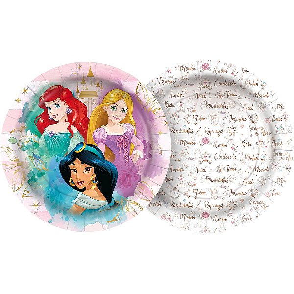 Prato Papel Redondo 18cm - Festa Princesas Disney - 12 unidades - Regina - Rizzo Embalagens