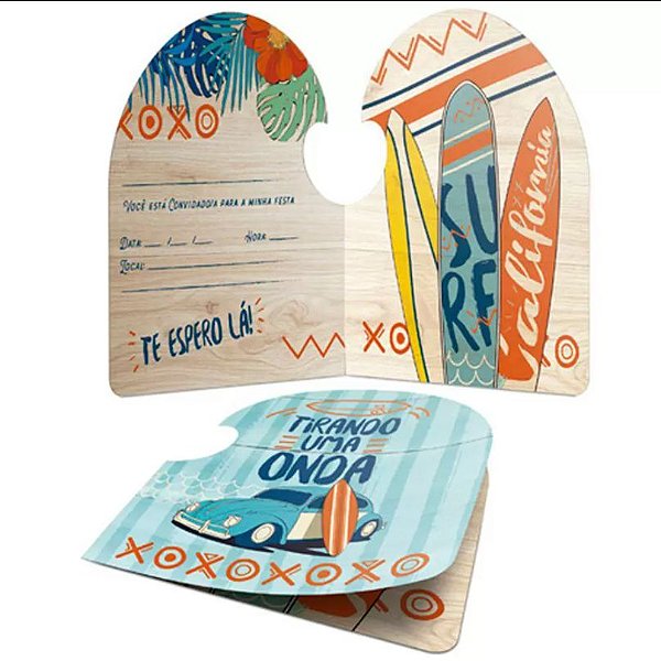 Convite Festa Surf Tropical - 8 unidades - Junco - Rizzo Embalagens